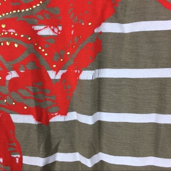 CACHE Top Blouse Stripe Floral Batwing Sleeves Tan White Orange Size Medium - Picture 9 of 10